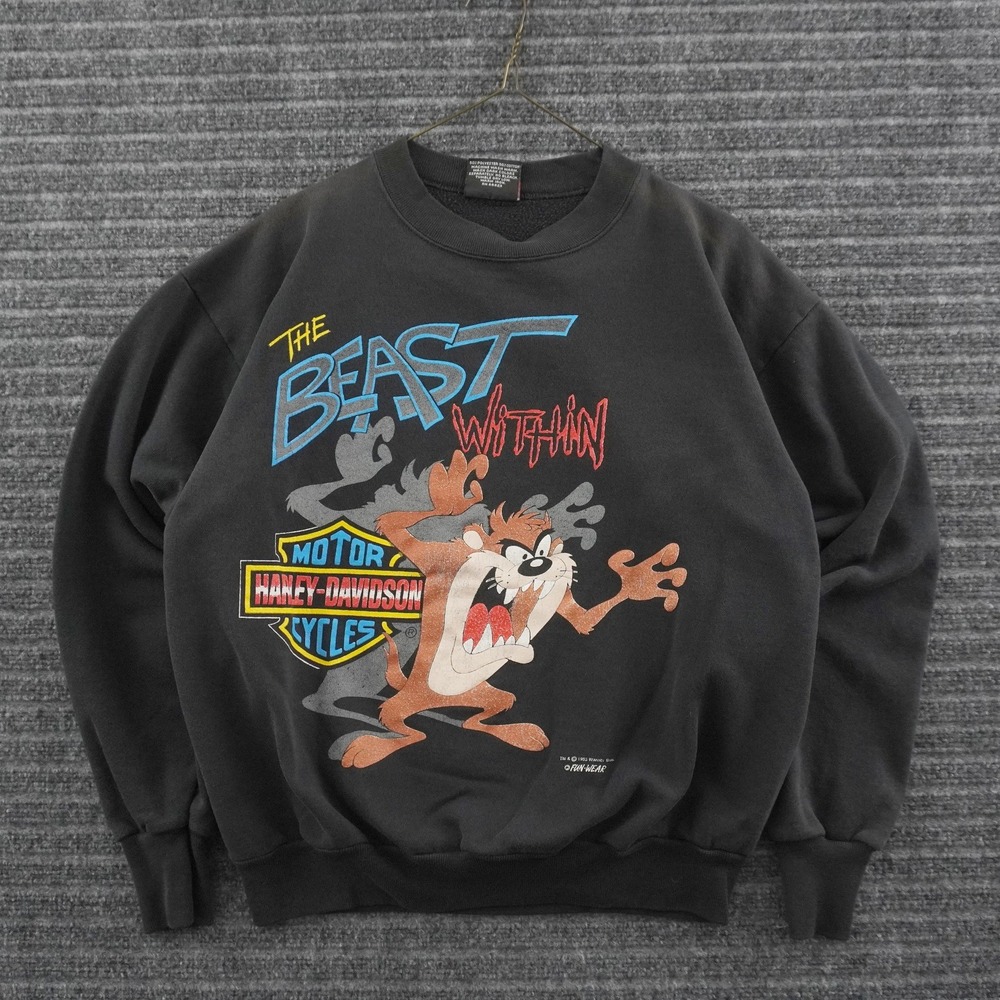 Vintage 90s Harley-Davidson Sweatshirt Mens L Black Taz The Beast Within 1993